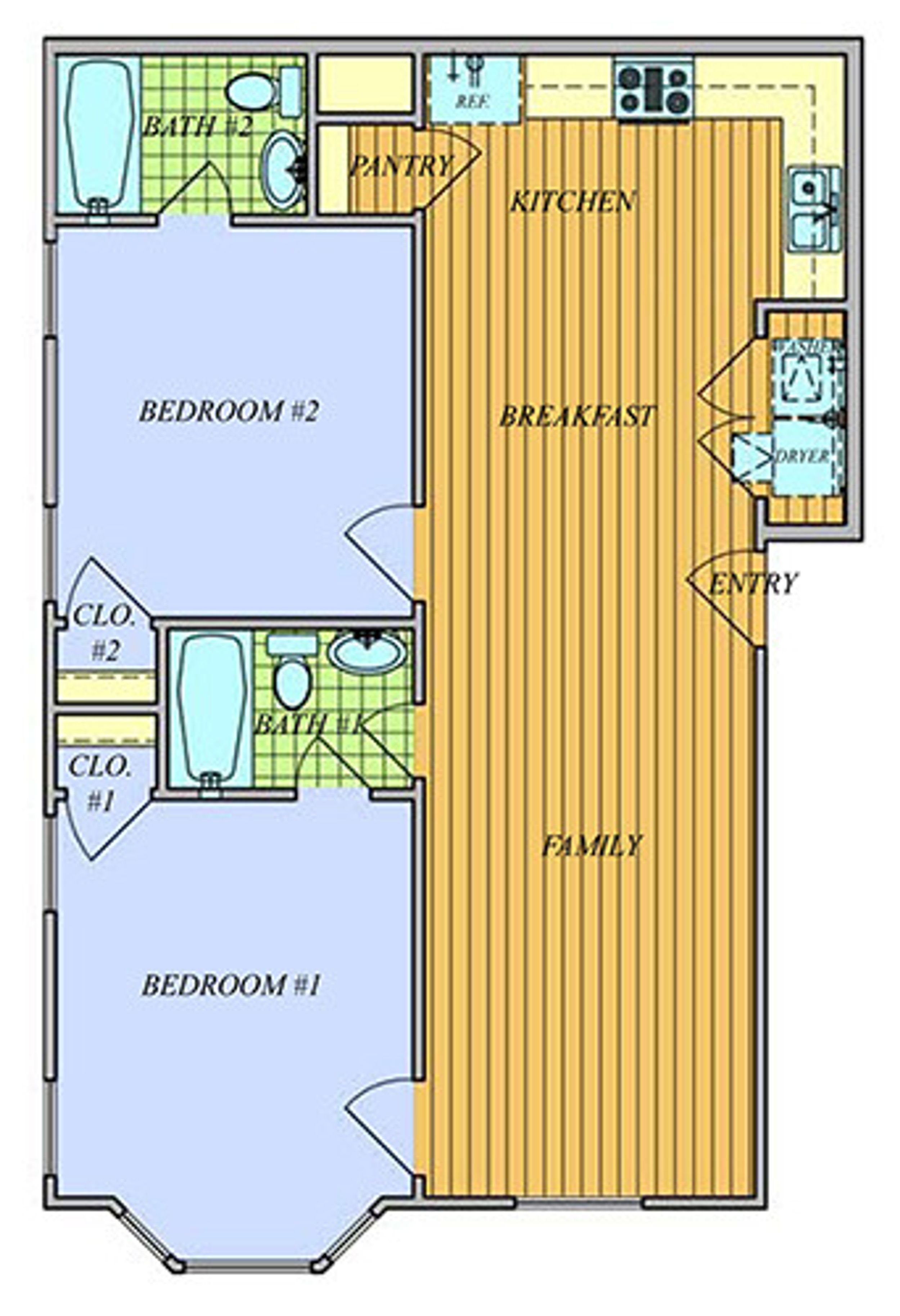 2 Bedroom 2 Bath floorplan image