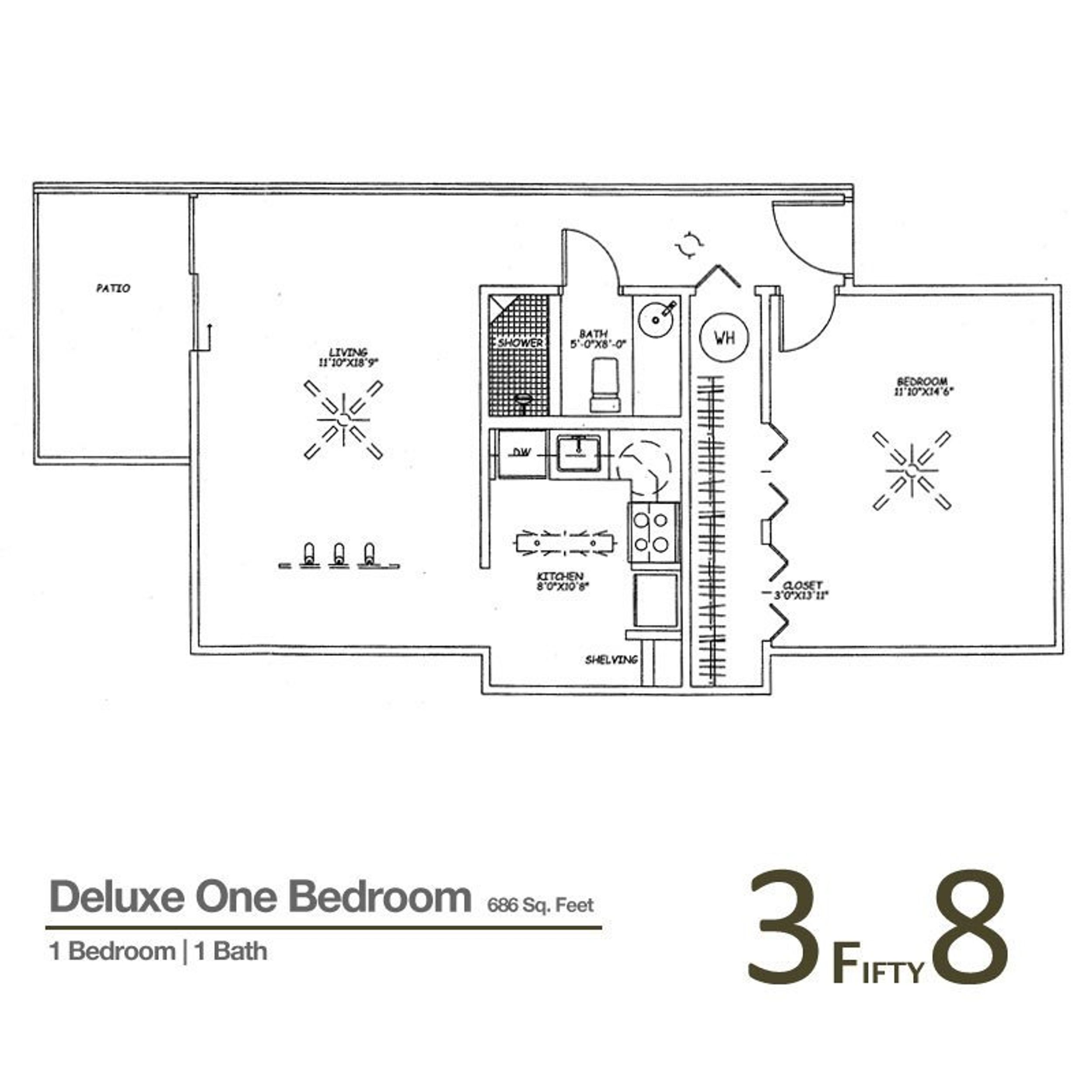 1 Bedroom Deluxe floorplan